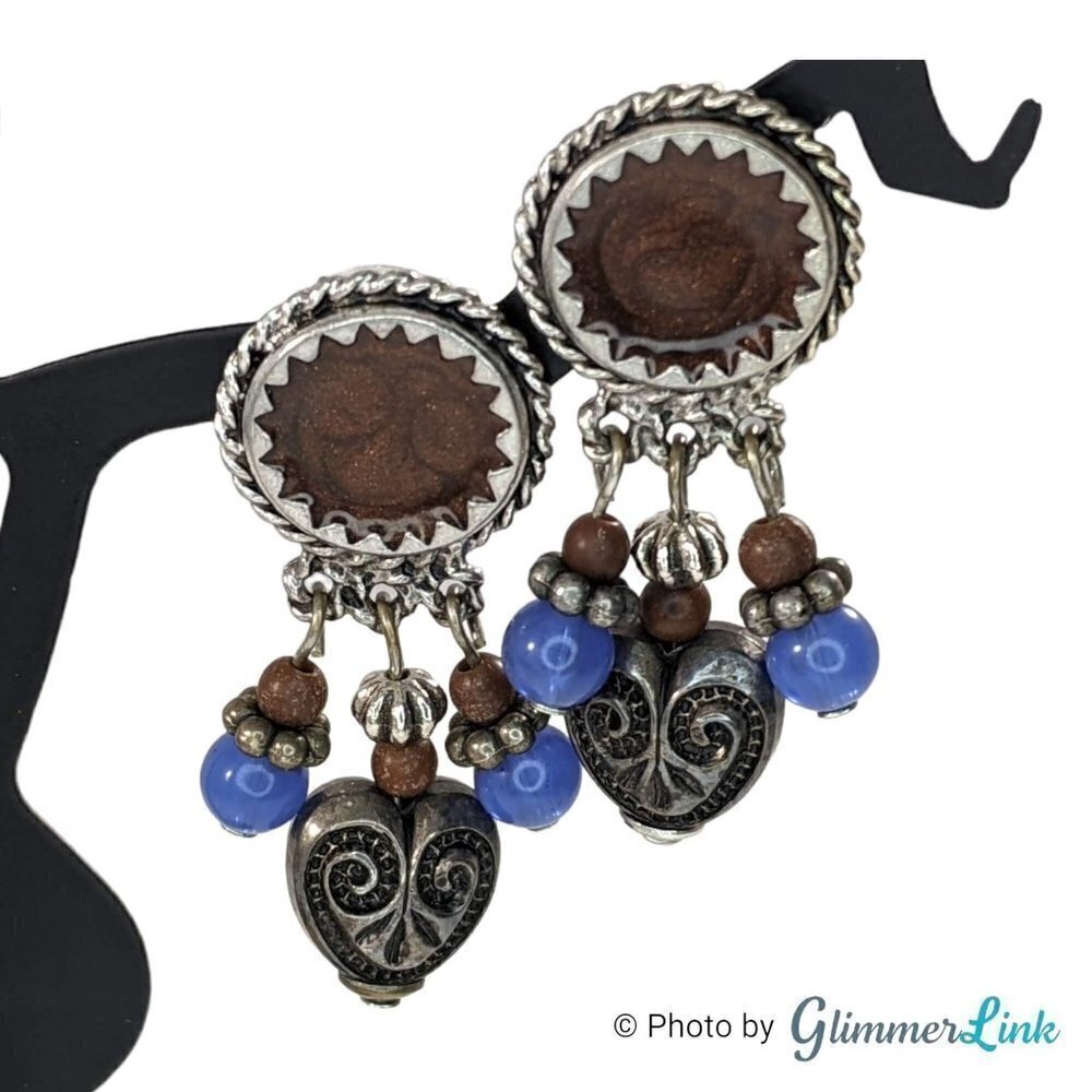 Vintage Oops A Daisy Brown Enamel Blue Beads Ornate Heart Tribal Southwestern St
